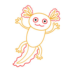 floating yellow funny axolotl with big eyes
