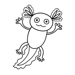 swimming axolotl with big eyes, black outline