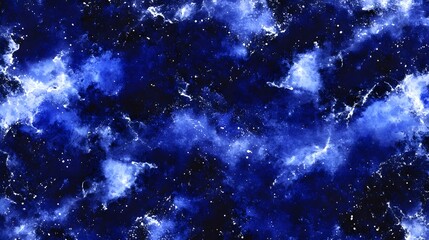 Fototapeta premium Captivating, abstract pattern of deep blue cosmic nebulae with swirling clouds of light and dark blue hues, dotted with sparkling white star-like spots.