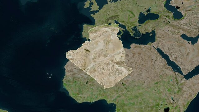 Algeria map - extract. Border. Satellite  map