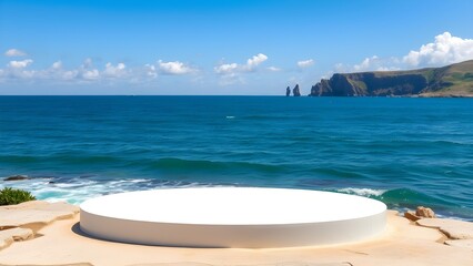 Naklejka premium Unique Coastal Podium Empty Natural Stage This overlooks A Vast Turbulent Ocean