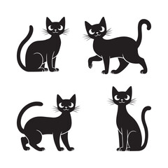 Black Cat Silhouette Vector Set on White Background