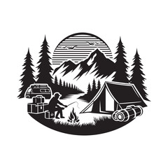 camping silhouette vector tent mountains illustration