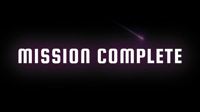 Mission Complete text animation signifying the successful conclusion of a task or objective. Ideal for project wrap-ups, game development, or any achievement-focused content