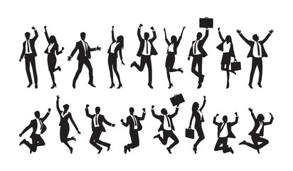 happy business people vector silhouette set celebrating success