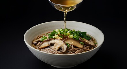 Soba noodle with mushroom and green onion