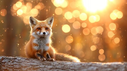 Fototapeta premium Fox Resting on Log in Golden Light