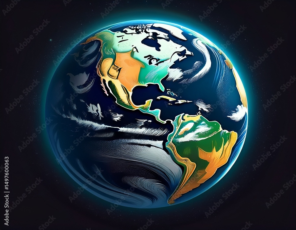 Wall mural the planet earth as seen from space the scene is isolated on a black background