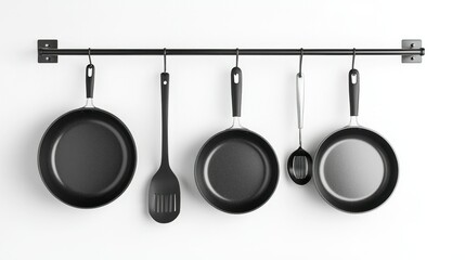 Wall-mounted pot racks isolated on white background