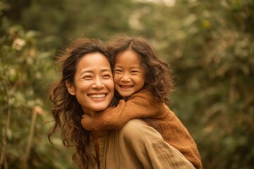 Fototapeta premium Happy American mother having fun with her daughter outdoor - Family people and love concept - Focus on mum face 