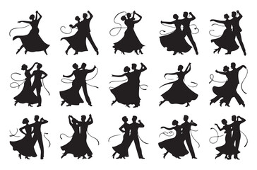  Set of dance silhouettes with ribbon, showcasing elegant movement and rhythm, perfect for events, celebrations, and creative projects related to dance, ballet, and performance.