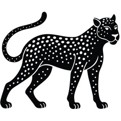 Elegant Black and White Cheetah Illustration  Wildlife Art Print
