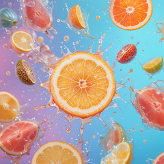 Seamless citrus fruit pattern with fresh orange and lemon slices