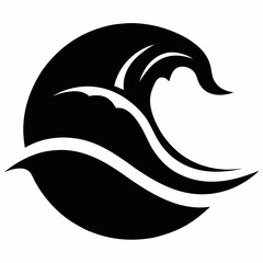 Wave black and white, minimalist graphic design, vector, silhouette on white background