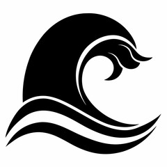 Wave black and white, minimalist graphic design, vector, silhouette on white background