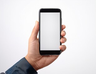 hand holding a blank screen smartphone against white background display