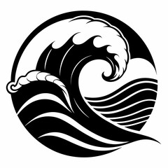 Wave black and white, minimalist graphic design, vector, silhouette on white background