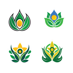 Set of stylized green leaves logo