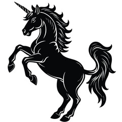 Majestic Black Unicorn Illustration Elegant Horse Silhouette Art