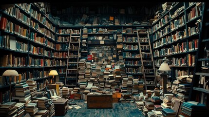 Overwhelming library filled with books
