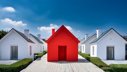 red house in among white houses for real estate property industry ai generated