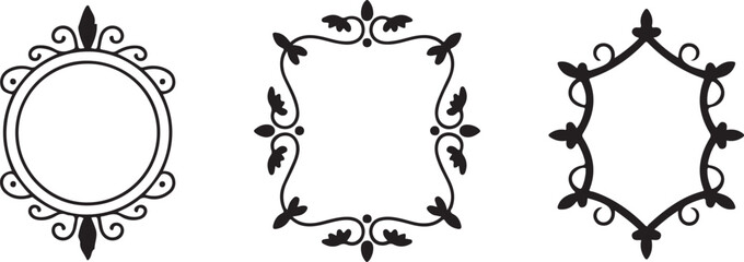 Set of decorative circular frames with intricate designs, perfect for invitations, certificates, or creative projects needing elegant and ornamental borders.