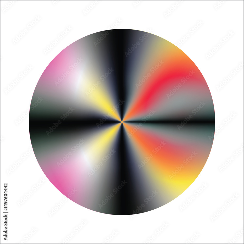 Poster radial gradient circle with pink and green metallic hues and soft flare effect on transparent backgr