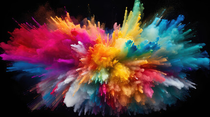 Rainbow hue explosion of chalk powder detailed and colorful on transparent background

