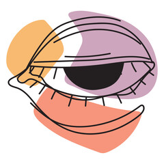 Abstract One-Line Drawing of a Human Eye with Colorful Geometric Shapes in Modern Minimalist Vector Style