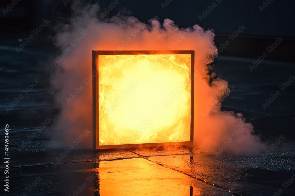 Aufkleber a square frame contains glowing smoke, creating an ethereal light source. use for representing creat