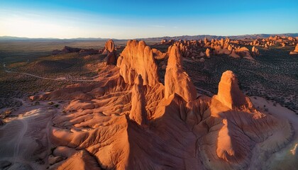 stunning aerial view of unique geological formations in desert