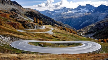 Vivid autumn colors illuminate the Maloja Pass in the Swiss Alps.
