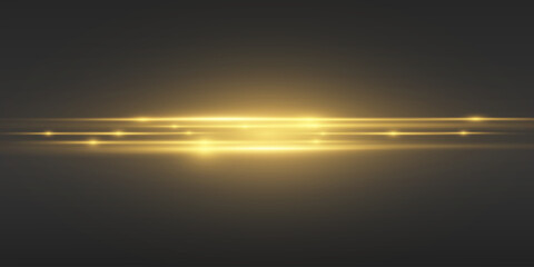 Golden sparkling flashes of light with motion blur, light lines.