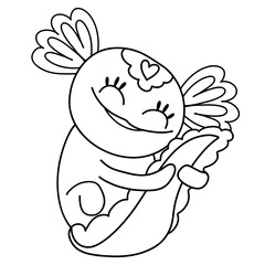 little axolotl hugging his beloved tail, black outline