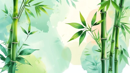 Serene Bamboo Watercolor Art: Tranquil Green Nature Scene