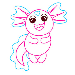 funny pink axolotl with a heart on its head