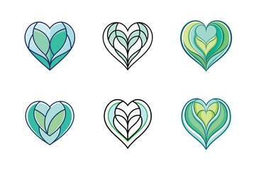 Set of eco-friendly heart logos with leaves 