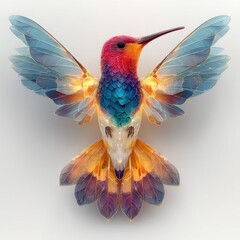 Obraz premium Isolated spiritual hummingbird on white background, aura lines around body, white background glow effects