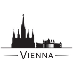 Obraz premium Vector Vienna skyline. Travel Wien famous landmarks. Business and tourism concept for presentation, banner, web site. Vector black silhouette. with white background