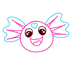 head of a cute and cheerful pink axolotl