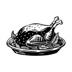 A vintage illustration of roasted turkey dinner