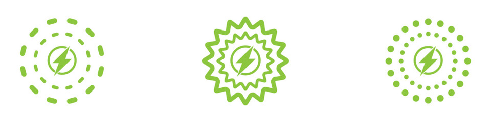 Fast charging and wireless charging icon set of green color. Wireless charger concept. Wireless charging modern icons. Phone charge simple signs. Vector illustration. EPS 10