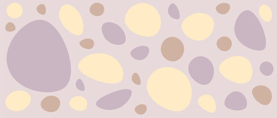 Abstract background with multicolored spots in pastel colors. Universal horizontal background in beige and purple colors. Hand drawn printable texture in modern minimalist style. Soft neutral backdrop