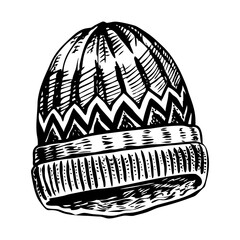 A vintage style illustration of knitted cap
