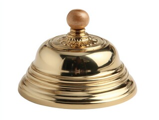 Gleaming gold bell with a wooden top. Elegant and ornate.