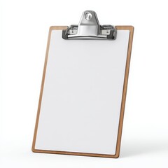 Blank clipboard with wooden frame and metal clip, ready for your notes.