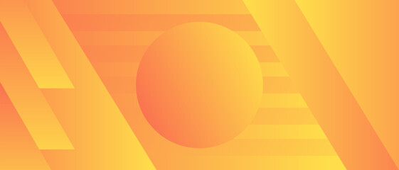 Abstract gradient background with stripes, round, triangles. Bright orange and yellow gradients. 3D modern style backdrop for design advertising booklets, flyers, web. Horizontal minimalists banner.