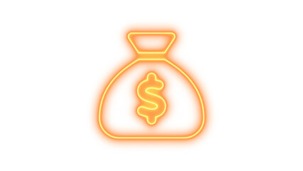 Neon Money Bag Icon with Dollar Sign, Neon sack dollar glow with transparent background