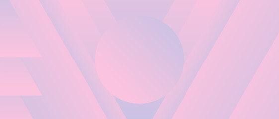 Abstract gradient background with stripes, round, triangles. Bright pink and purple gradients. 3D modern style backdrop for design advertising booklets, flyers, web. Horizontal minimalists banner.