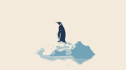 The image is a digitally created illustration or painting depicting a single penguin standing on a small iceberg. The iceberg is rendered with subtle shading and textural cues, suggesting a smooth.